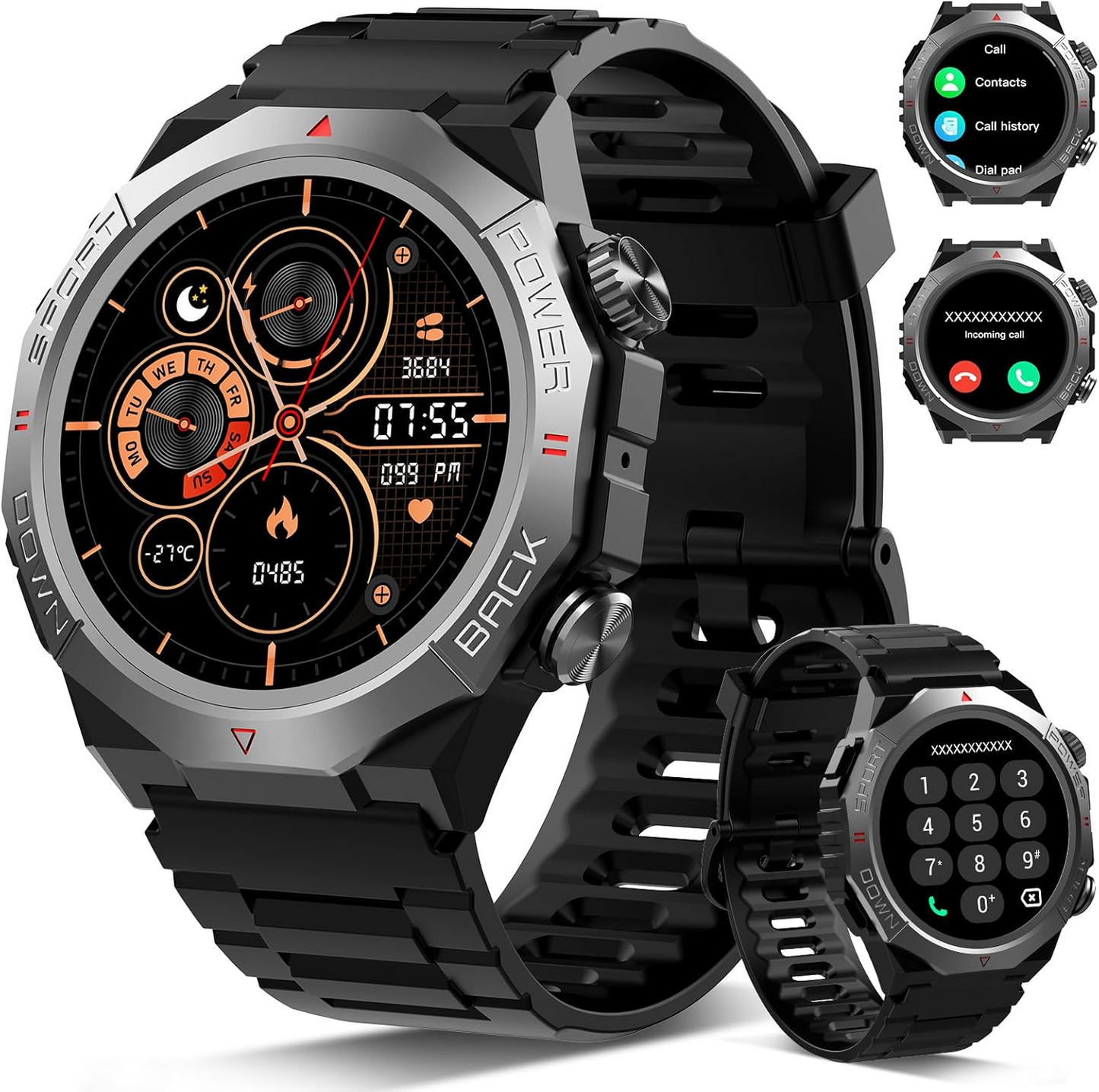 Smart Watches for Men (Answer/Make Call), 1.39" HD Military Smartwatch, 50+ Days Extra-Long Battery Life Fitness Tracker, Flashlight/110+Sports/Sleep Monitor/IP68 Waterproof Android