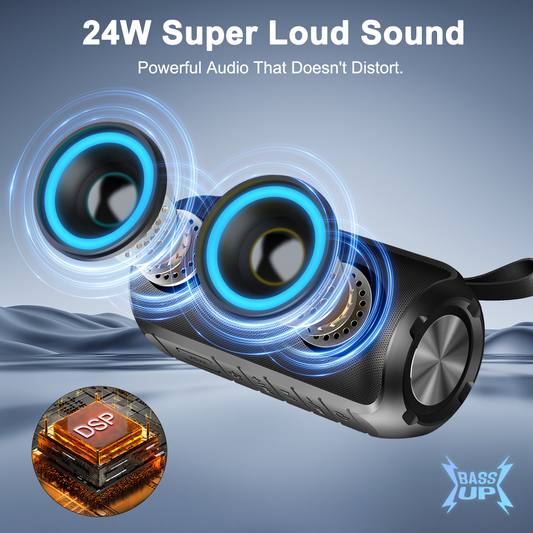 Geryst Portable Bluetooth Speaker, Bluetooth 5.3 Wireless Speaker, IPX7 Waterproof Outdoor Speaker, 24W Loud Stereo Sound, 12H Playtime, 7 Colorful RGB Lights for Outdoor/Home/Party, Gift Ideas