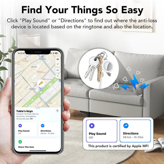 Tukio Bluetooth Tracker, Smart Air Tracker Tags-4 Pack, Key Finder and Item Locator Works with Apple Find My (iOS Only), with Protective Case/Key Ring/Lanyard, Tracker Tag for Keys/Luggage/Wallet, etc.