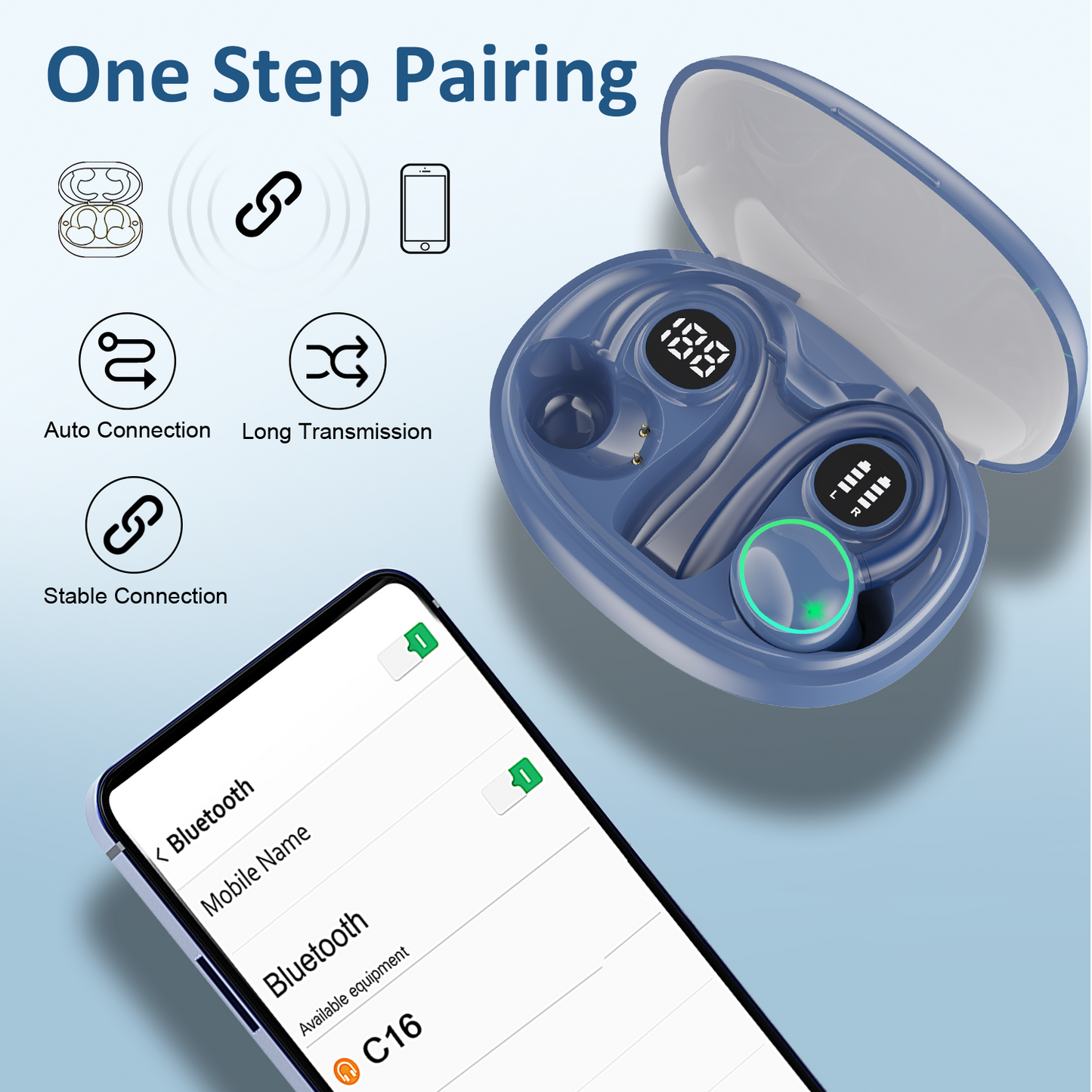 Wireless Earbuds, Bluetooth 5.4 Sports Headphones, 50H Playback Over Ear Earbuds with ENC Noise Cancelling Mic, Deep Bass Fitness Earphones Gym Running Workout with Earhooks, IP7 Waterproof Headset