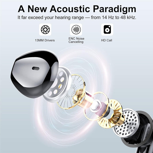 Wireless Headphones, Bluetooth 5.3 Wireless Earbuds with Dual LED Display Touch Control, HD Mic HiFi Stereo Sound Mini Ear Buds with 30H Playtime, IPX7 Waterproof Bluetooth Earphones for IOS/Android