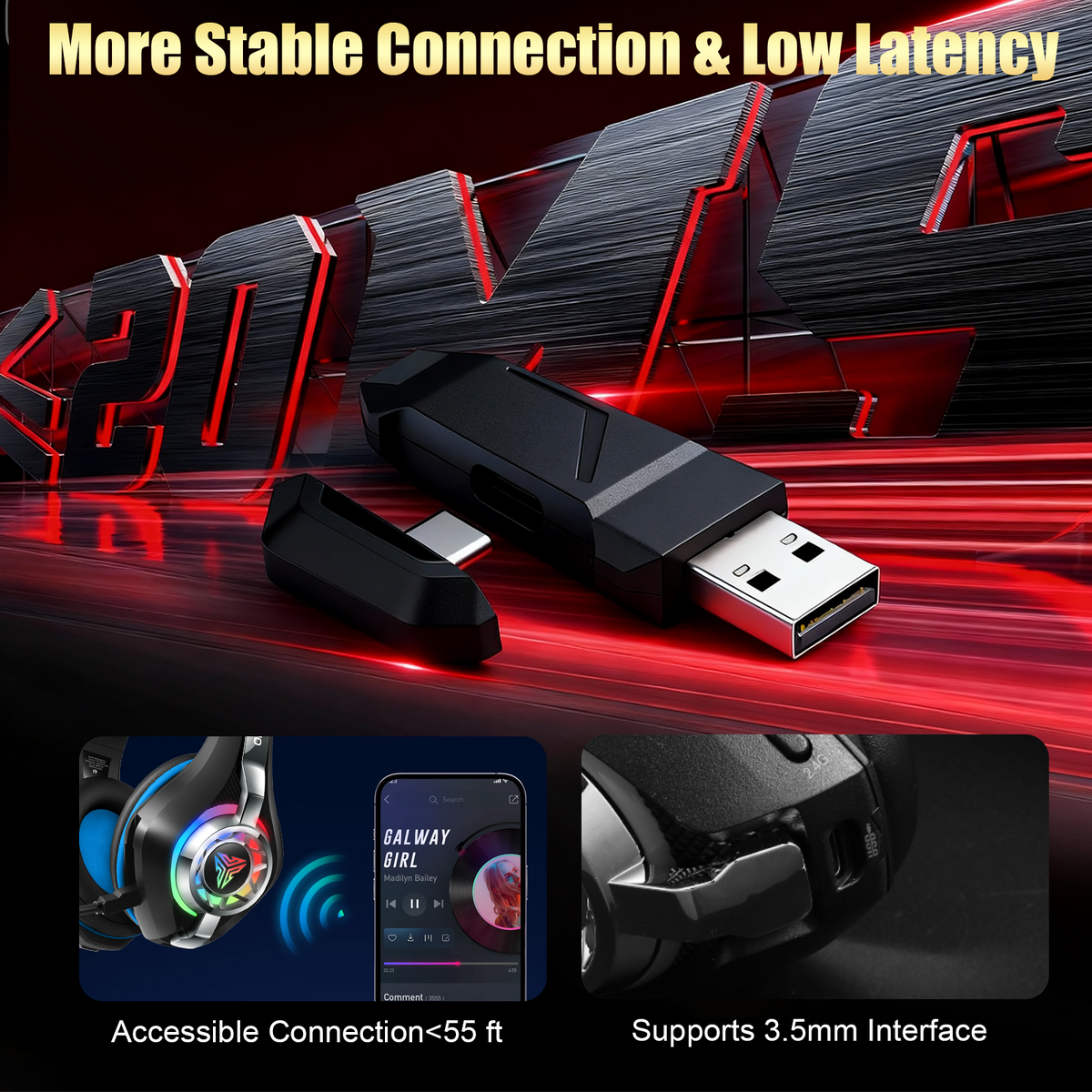 Geryst 2.4GHz Wireless Gaming Headset for PS4/PS5/Switch/PC, Bluetooth Over Ear Headphones with ENC Noise Cancelling Mic,7.1 Stereo Surround Sound, 40mm Drivers, RGB Light, 45H Battery Gaming Headphone
