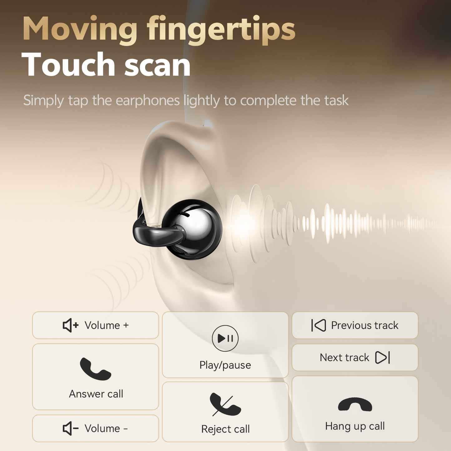 BTOOTOS Clip on Earbuds Bluetooth 5.4, Open Ear earbuds Wireless with Mic, Lightweight Comfort, Small-Ear Friendly Bluetooth Earbuds, 60H Sport Ear Buds, IP7 Waterproof Noise Cancelling Headphones, Black