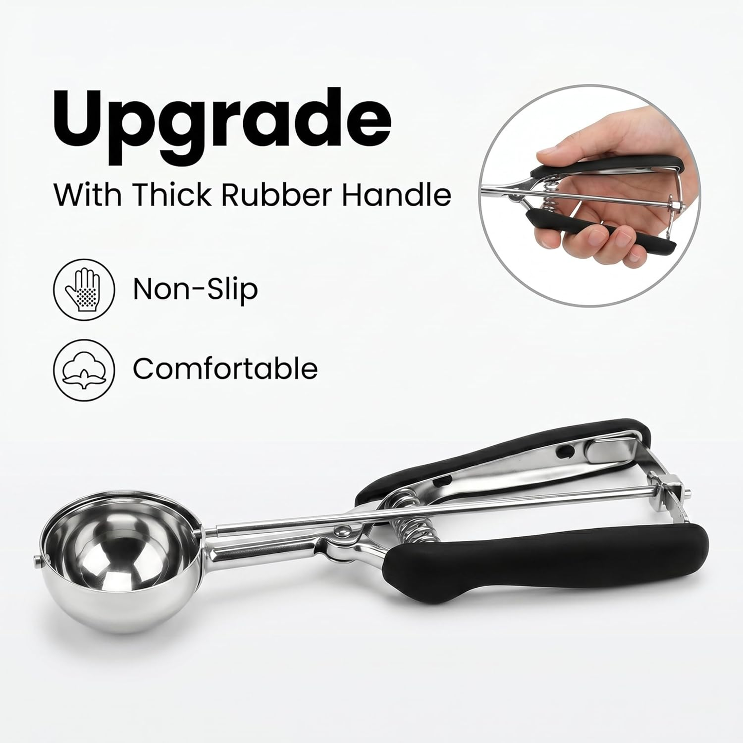 ocxu Cookie Dishers for Baking Set of 3, 18/8 Stainless Steel Cookie Scooper for Baking, Ice Cream Scooper with Trigger Release, Cookie Dough Scoop with Non-slip Grip