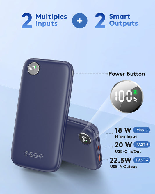 Btootos Fast Charging Power Bank, 10000mah Portable Charger for iPhone, 22.5W USB C in&Out Battery Pack Phone Charger Portable, Slim Powerbank for iPhone 17/16/15 Series, Samsung, Google,Android