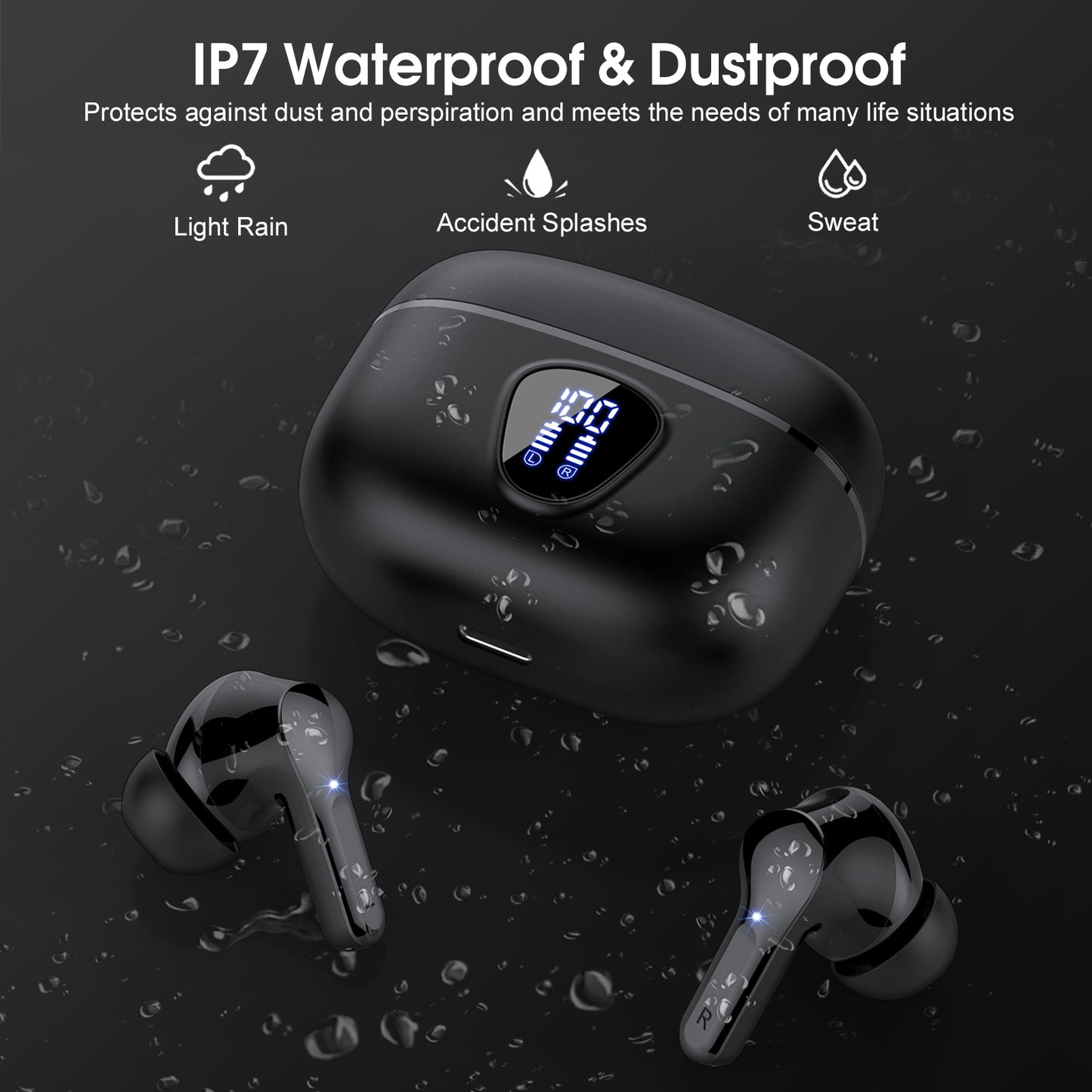 Wireless Earbuds, Bluetooth 5.4 Headphones HiFi Stereo, Bluetooth Earbuds With ENC Noise Cancelling Mic, IP7 Waterproof in Ear Earphones,48H, LED Display Ear buds for Pad Phones Workout Sports