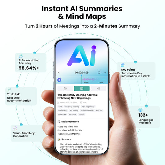 Geryst AI Voice Recorder, Real-Time Transcribe & Summarize, Real time translation of audio and video, Noise Cancellation Technology, 132 Languages, 100H Continious Record, for Meetings, Lectures, Calls 64GB