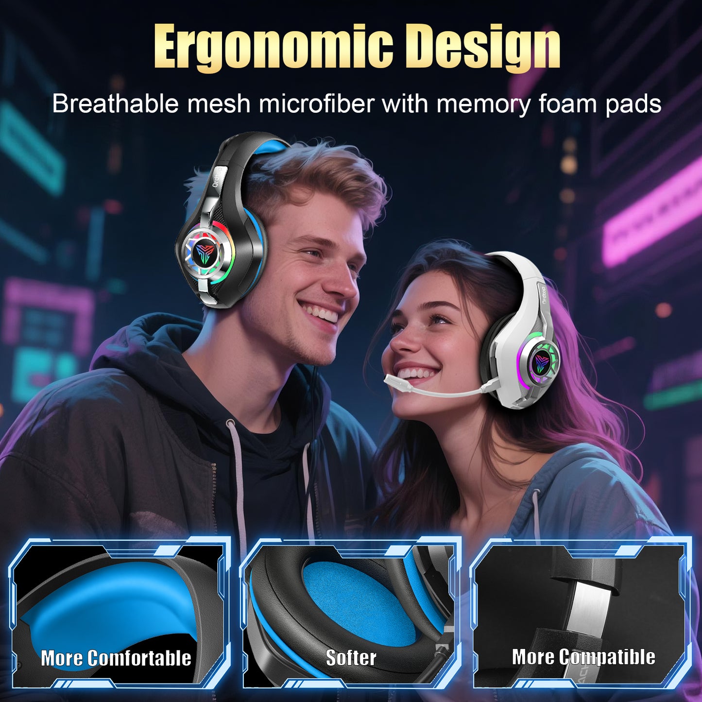 Geryst 2.4GHz Wireless Gaming Headset for PS4/PS5/Xbox/Switch/PC, Bluetooth Over Ear Headphones with ENC Noise Cancelling Mic,7.1 Stereo Surround Sound, 40mm Drivers, RGB Light, 45H Battery Gaming Headphone
