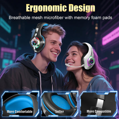 Geryst 2.4GHz Wireless Gaming Headset for PS4/PS5/Xbox/Switch/PC, Bluetooth Over Ear Headphones with ENC Noise Cancelling Mic,7.1 Stereo Surround Sound, 40mm Drivers, RGB Light, 45H Battery Gaming Headphone
