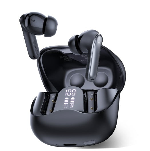 Wireless Earbuds Bluetooth 5.4 Headphone 48H Deep Bass LED Power Display Earphones with 4 Mic Clear Call Ear Buds Noise Cancelling IPX7 Waterproof in-Ear Earbuds for iPhone Android Black