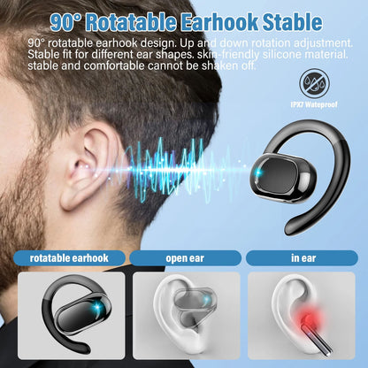 BTOOTOS Open Ear Earbuds, Bluetooth 5.4 Headphones, HD Stereo Bass Wireless Earphones with Earhooks, 58Hrs Playtime, IP7 Waterproof for Fitness, Cycling, Sports