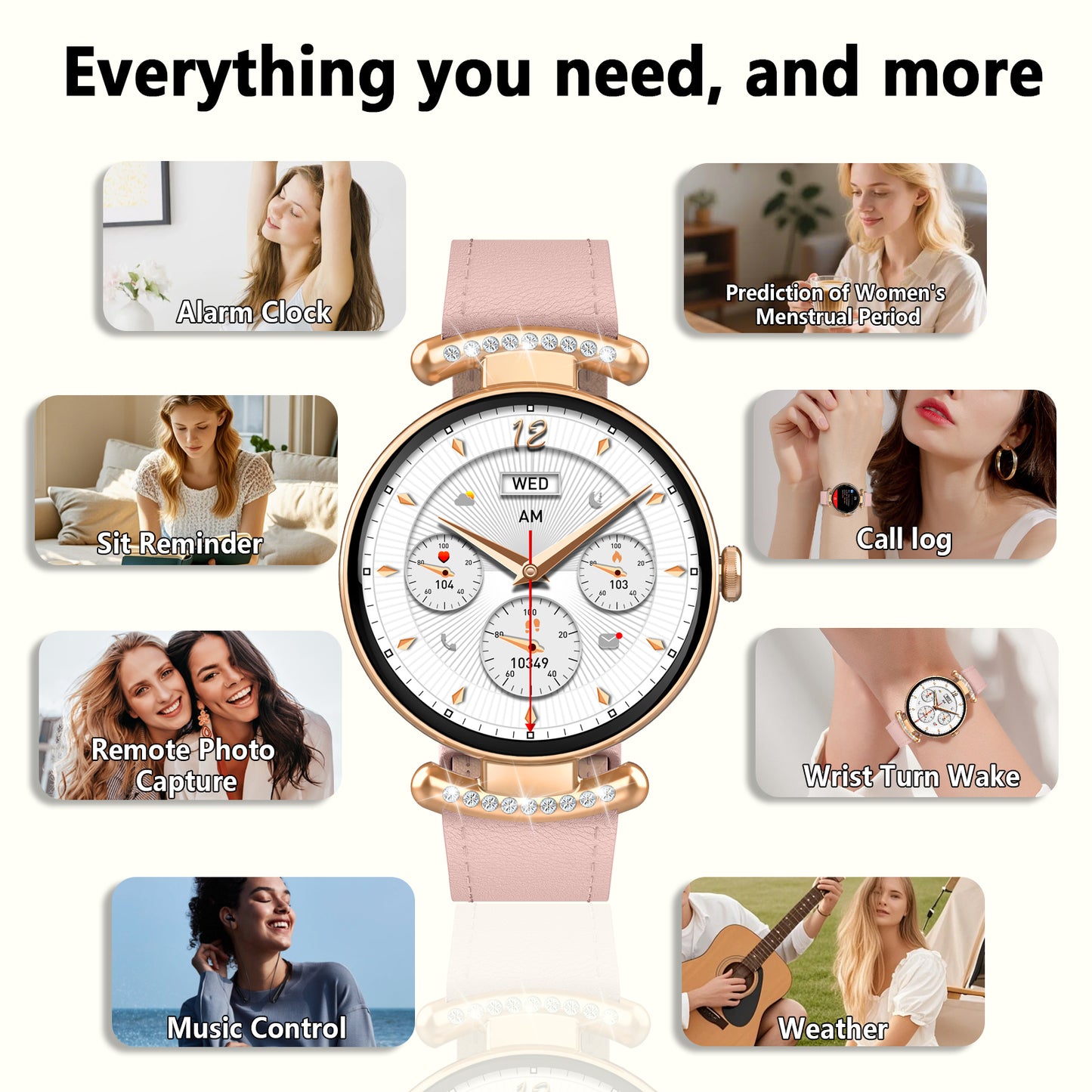 Geryst Smart Watches for Women, 1.2'' AMOLED HD Round Screen Fitness Trackers with Bluetooth Call (Answer/Make/Text), 100+ Sports Mode, IP68 Waterproof Women Smart Watch for Android IOS