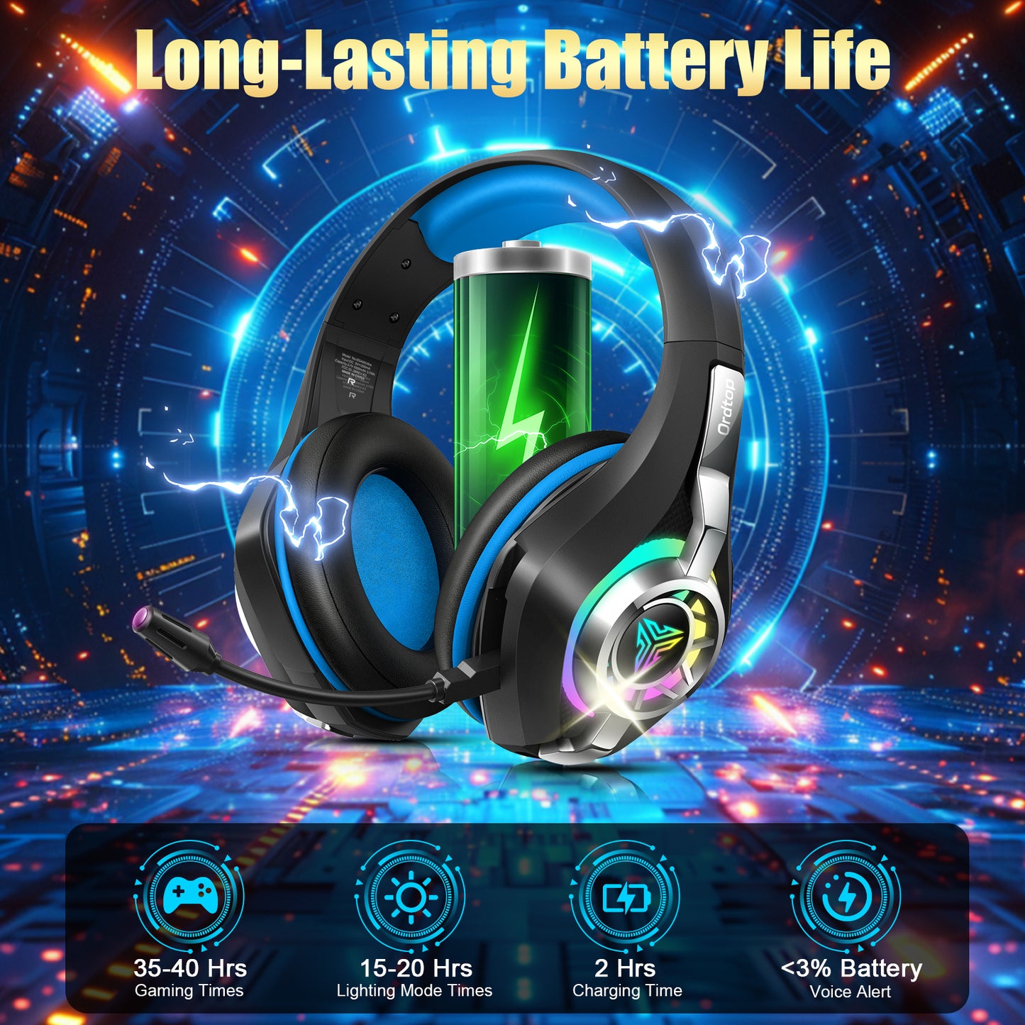 Geryst 2.4GHz Wireless Gaming Headset for PS4/PS5/Xbox/Switch/PC, Bluetooth Over Ear Headphones with ENC Noise Cancelling Mic,7.1 Stereo Surround Sound, 40mm Drivers, RGB Light, 45H Battery Gaming Headphone