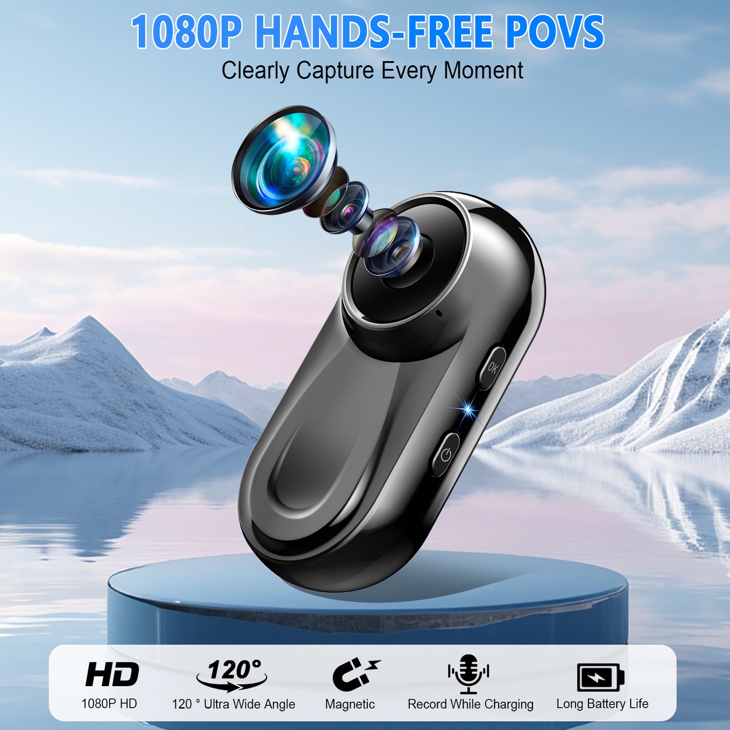 Mini Body Camera 1080P, 512G Thumb Action Camera, Vlogging Cam Portable Camcorder with 360° POV Rotate Clip & Magnetic Clip, Wearable Video Recorder for Traveling/Motorcycle/Pet Walking(No SD Card)