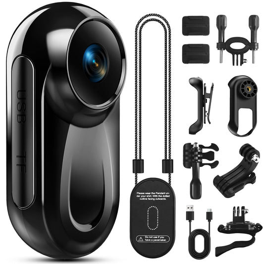 Geryst Mini Body Camera 1080P, 512G Thumb Action Camera, Vlogging Cam Portable Camcorder with 360° POV Rotate Clip & Magnetic Clip, Wearable Video Recorder for Traveling/Motorcycle/Pet Walking(No SD Card)