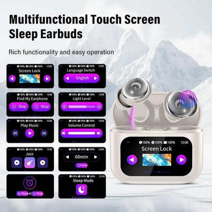 Btootos Sleep Earbuds Bluetooth 5.4 in Ear Smart Touch Screen Headphones, 48H Noise Cancelling Ear Buds with 5 EQ Modes, Mini Wireless Headphones Small Design for Side Sleepers, Clear Calls Earphones, IPX7