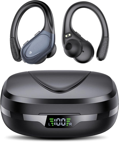 KHNIT Wireless Earbuds Bluetooth 5.3 Headphones 60hrs Playtime with Digital Display Sports Wireless Headphones with Earhook Deep Bass IPX7 Waterproof Over-Ear Earbuds for Android iOS Workout