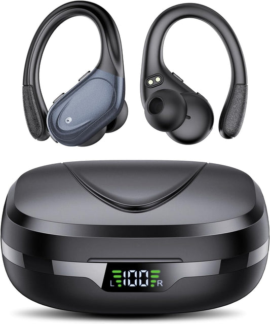 KHNIT Wireless Earbuds Bluetooth 5.3 Headphones 60hrs Playtime with Digital Display Sports Wireless Headphones with Earhook Deep Bass IPX7 Waterproof Over-Ear Earbuds for Android iOS Workout