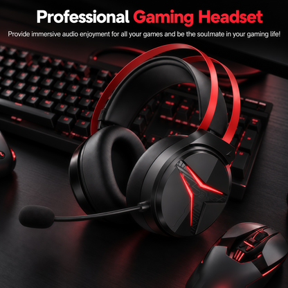 Geryst 2.4GHz Wireless Gaming Headset for PS5/PS4/Switch/PC, Bluetooth Over Ear Gaming Headphones with USB-C Wired Mode, 20ms Low Latency, 50mm Drivers, Noise Cancelling Mic, 40H Battery, Red LED Lights