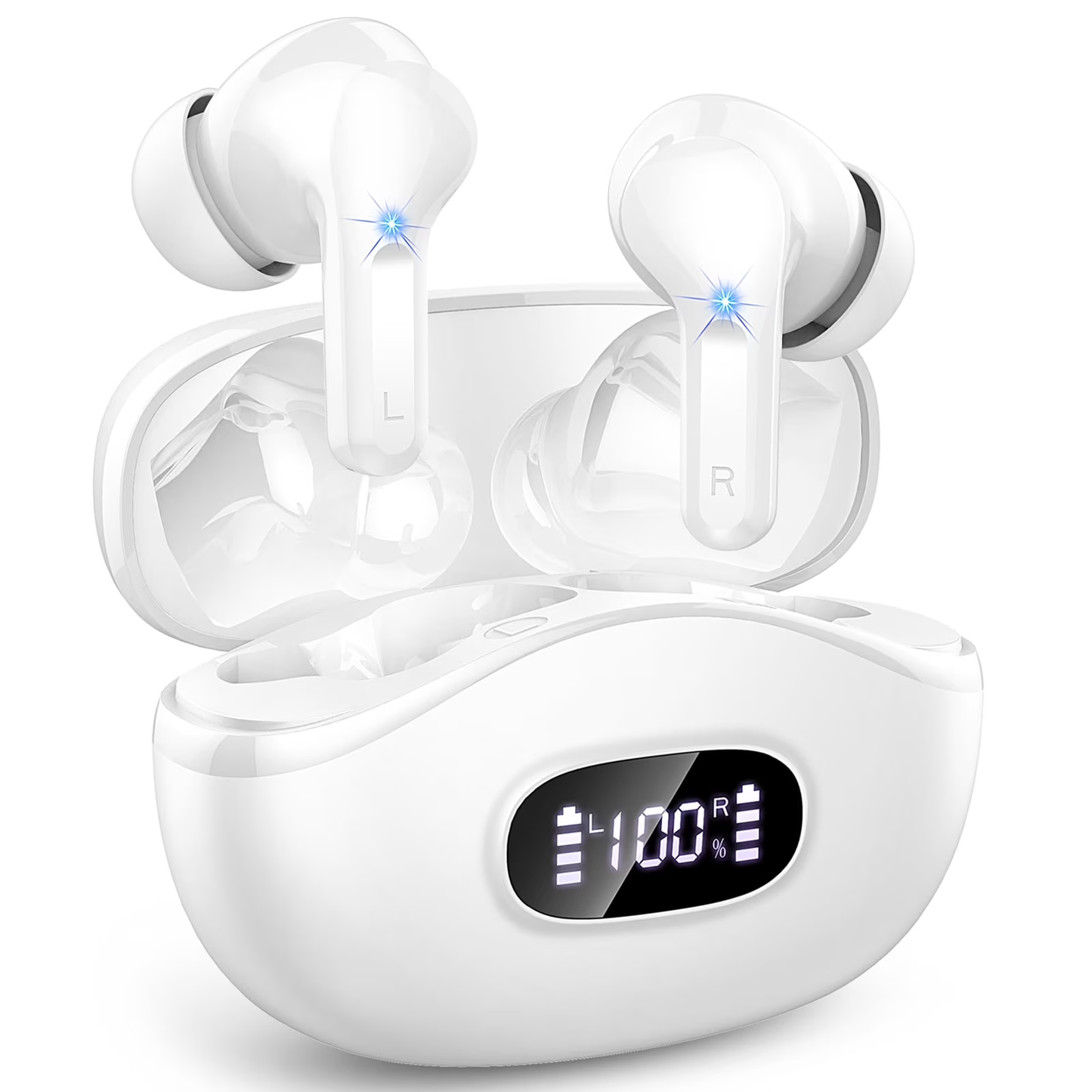 Wireless Earbuds Bluetooth Headphones, 2025 Hi-Fi Stereo Deep Bass Ear Buds, 4 ENC Noise Cancelling Mic, USB Fast Charging in-Ear Earphones, IP7 Waterproof Workout Sport for Laptop Pad Android iOS