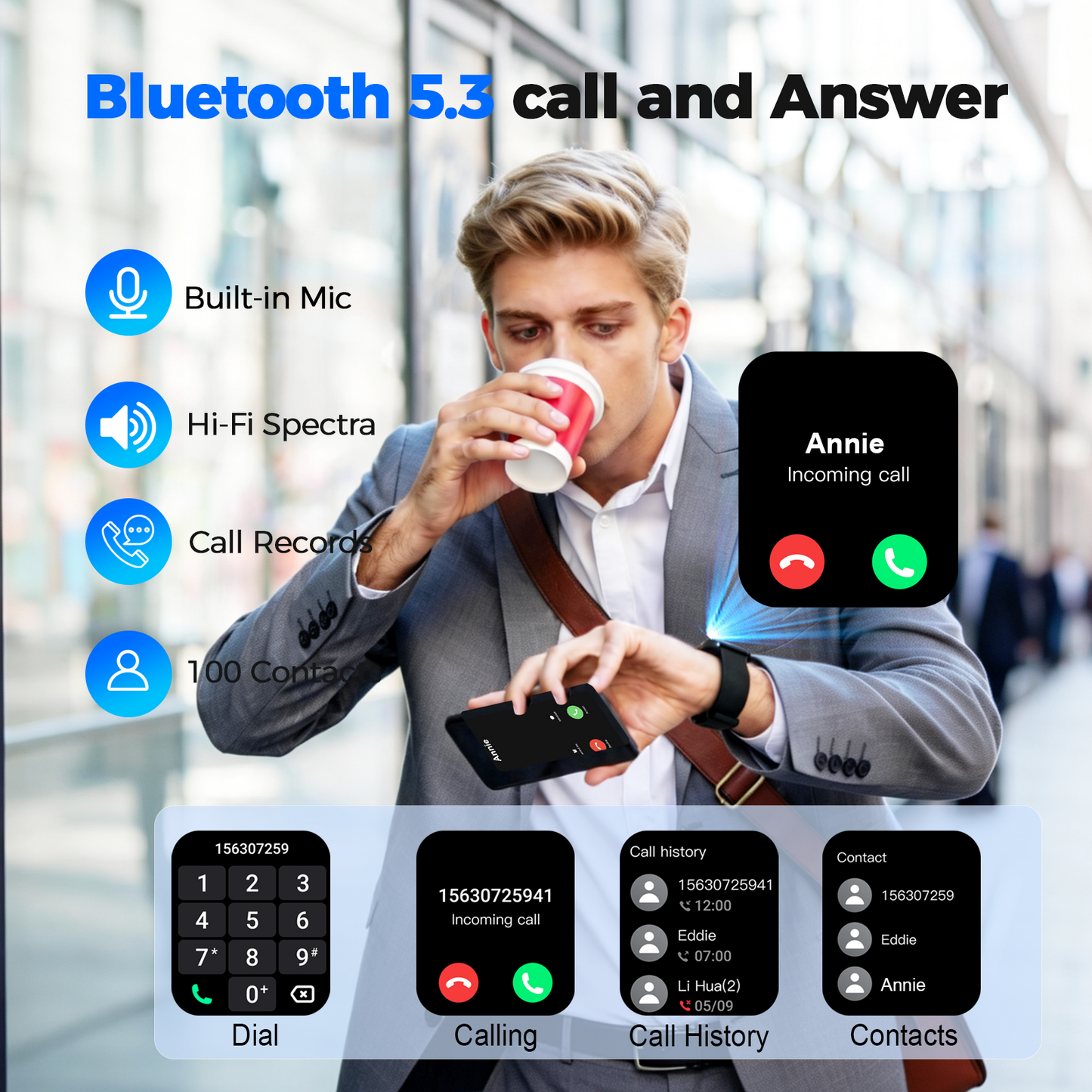 Geryst Smart Watch Fits for Android and iPhone, 1.96" HD Smartwatch for Men Women Bluetooth Answer/Make Calls/110+ Sports Modes/Message Reminder/Sleep, IP68 Waterproof Fitness Tracker, Perfect Gift（Black）