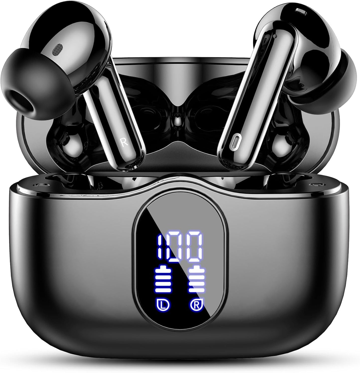 Btootos Wireless Earbuds, Bluetooth 5.4 Headphones Bass Stereo, Ear Buds with Noise Cancelling Mic, LED Display in Ear Earphones Clear Calls, IP7 Waterproof Bluetooth Earbuds for Phones/Sports/Laptop, Black