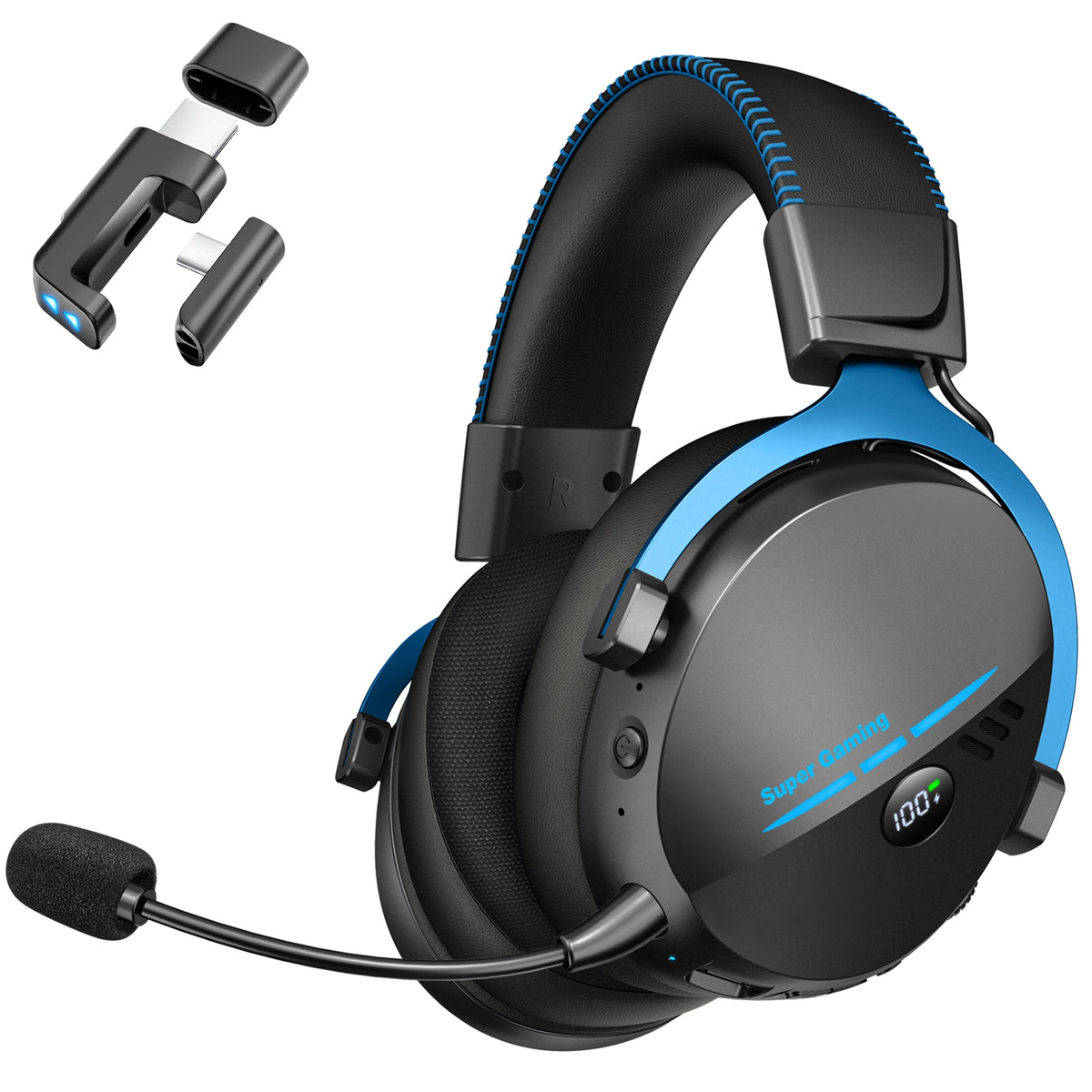 Geryst 2.4GHz Wireless Gaming Headset for PS5, PS4, Switch, PC, Bluetooth 6.0 over Ear Gaming Headphones with Detachable Mic, HD Stereo Sound, 50mm Drivers, LED Digital Display, RGB Lighting, 100H Playtime