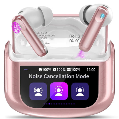 Btootos Wireless Earbuds Bluetooth 5.4 Headphones, Ear Buds with Touch Screen, ANC/ENC Noise Cancelling Earbud with 48H Stereo Deep Bass,Clear Calls, IPX7 Waterproof Earphones, 5 EQ for iOS Android,Rose Gold