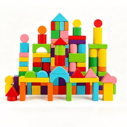 TGGPL Wooden Building Blocks, 100-Piece Set of Sorting & Stacking Toys in 8 Colors and 11 Shapes, Classic Toddler Toys for Girls & Boys Ages 2+