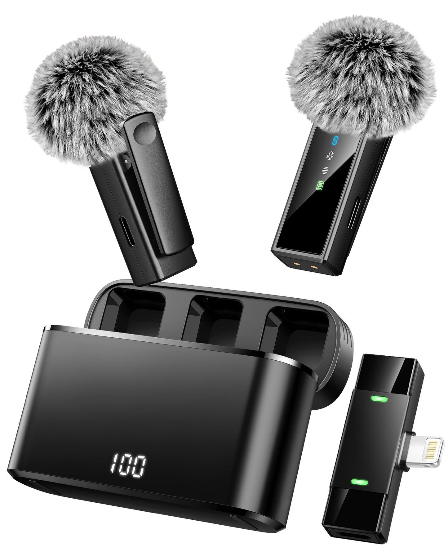 Geryst Wireless Lavalier Microphone for iPhone 14/13/12/11 Series, Lapel Mic with All-in-One 24H Charging Case, Noise Reduction, Play Clip Mic for Video Recording,YouTube, TikTok, Podcast, Vlog