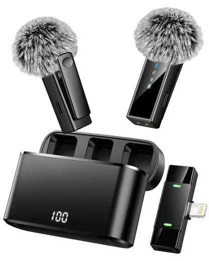 Geryst Wireless Lavalier Microphone for iPhone 14/13/12/11 Series, Lapel Mic with All-in-One 24H Charging Case, Noise Reduction, Play Clip Mic for Video Recording,YouTube, TikTok, Podcast, Vlog