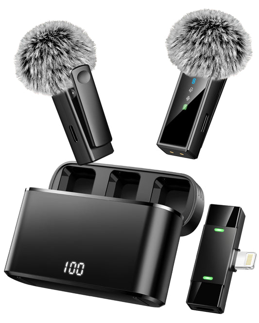 Wireless Lavalier Microphone for iPhone 14/13/12/11 Series, Lapel Mic with All-in-One 24H Charging Case, Noise Reduction, Play Clip Mic for Video Recording,YouTube, TikTok, Podcast, Vlog