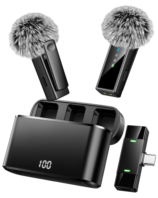 Wireless Lavalier Microphone for Android and iPhone 17/15/16 Series, Lapel Mic with All-in-One 24H Charging Case, Noise Reduction, Play Clip Mic for Video Recording,YouTube, TikTok, Podcast, Vlog