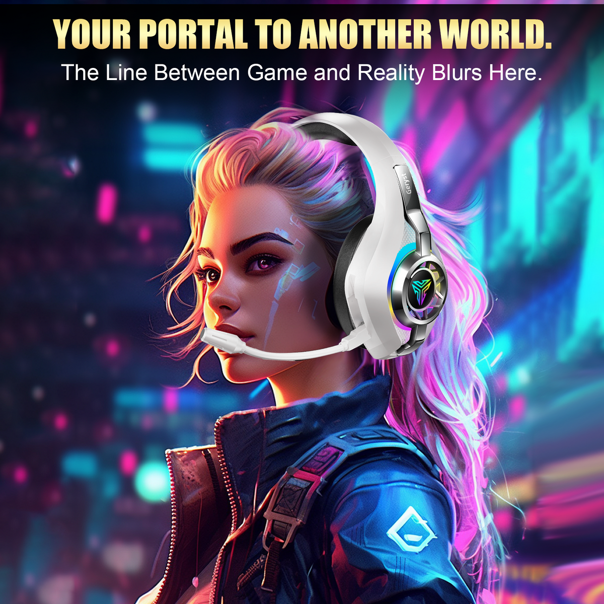 Geryst 2.4GHz Wireless Gaming Headset for PS4/PS5/Switch/PC, Bluetooth Over Ear Headphones with ENC Noise Cancelling Mic,7.1 Stereo Surround Sound, 40mm Drivers, RGB Light, 45H Battery Gaming Headphone