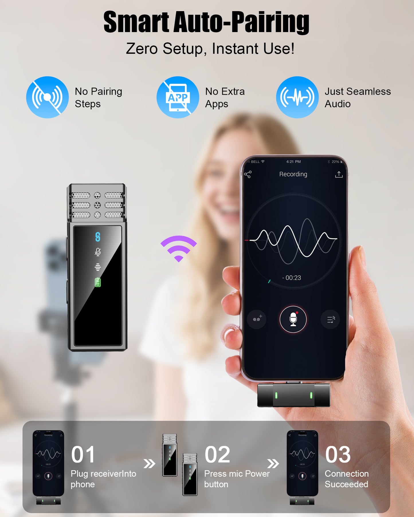 Geryst Wireless Lavalier Microphone for iPhone 14/13/12/11 Series, Lapel Mic with All-in-One 24H Charging Case, Noise Reduction, Play Clip Mic for Video Recording,YouTube, TikTok, Podcast, Vlog
