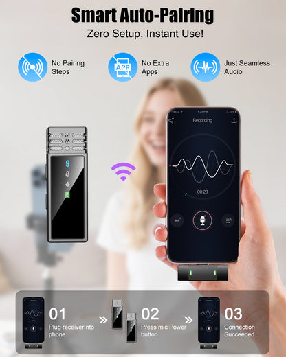 Geryst Wireless Lavalier Microphone for iPhone 14/13/12/11 Series, Lapel Mic with All-in-One 24H Charging Case, Noise Reduction, Play Clip Mic for Video Recording,YouTube, TikTok, Podcast, Vlog