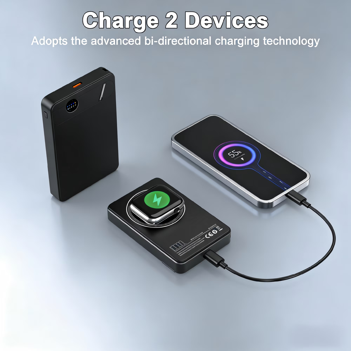 Geryst Magnetic Wireless Power Bank 10000mAh, 20W Fast Charging Magsafe Portable Charger, Battery Pack With a folding stand and Fast-Charging Cable, Compatible with iPhone 17/16/15/14/13/12 Series