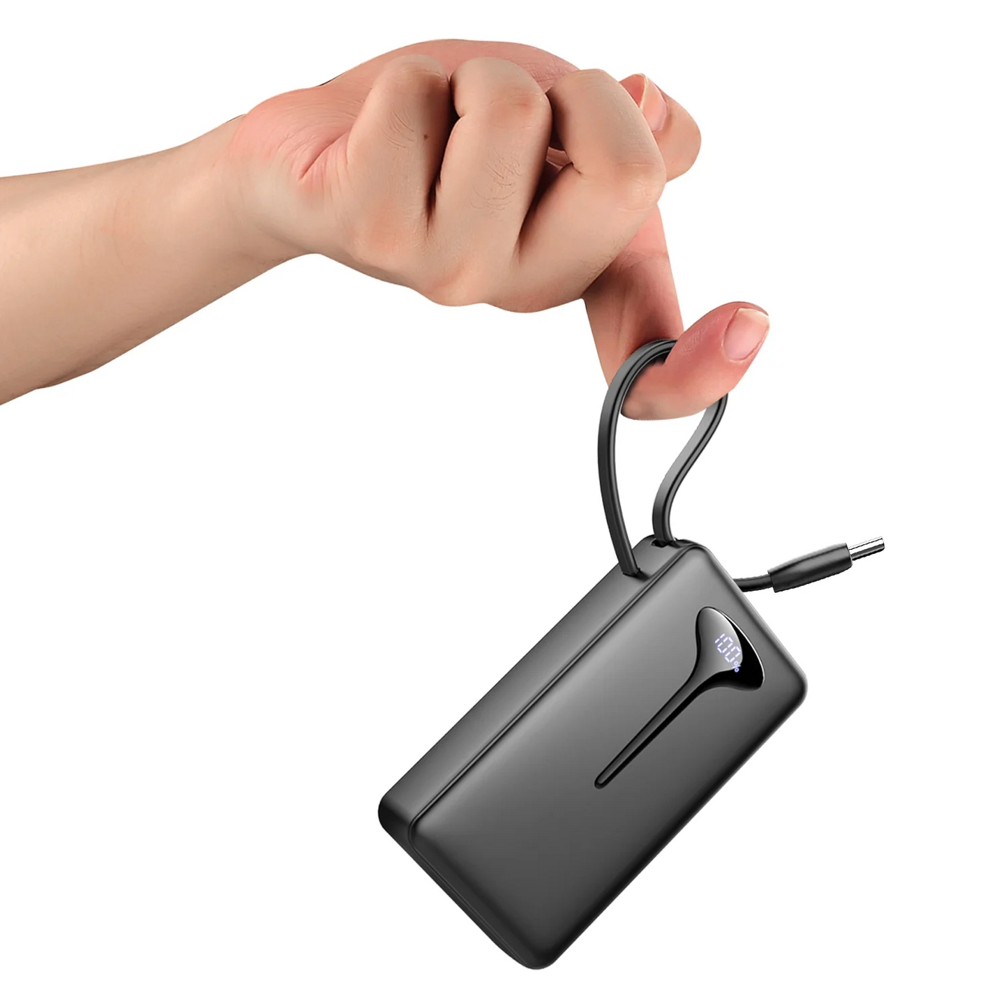MUGO Portable Charger 10000mAh, Power Bank with LED Display and 22.5W Fast Charging, Battery Pack USB-C In and Out with Built-in Cable, Featuring Compatibility with iPhone, Android and Samsung and Travel