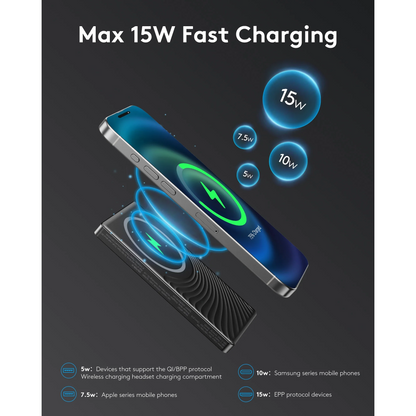 Btootos Magnetic Portable Charger, Ultra Slim 10000mAh Magnetic Power Bank, 20W PD Fast Charging Wireless Power Bank Compatible with iPhone 17/16/15/14/13 Pro Max, Black