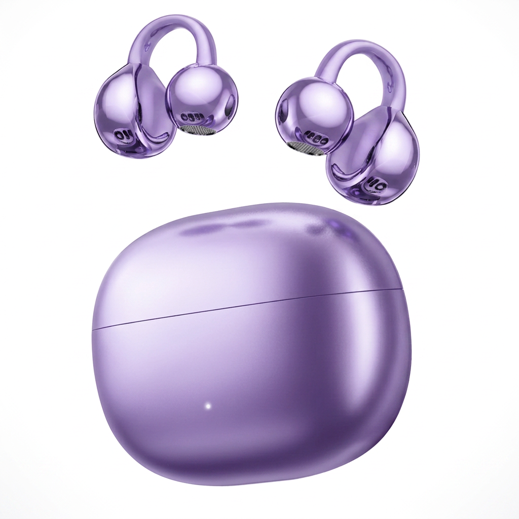 BTOOTOS Clip on Earbuds Bluetooth 5.4, Open Ear earbuds Wireless with Mic, Lightweight Comfort, Small-Ear Friendly Bluetooth Earbuds, 60H Sport Ear Buds, IP7 Waterproof Noise Cancelling Headphones, Purple