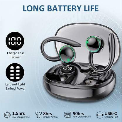 Wireless Earbuds, Bluetooth 5.4 Sports Headphones, 50H Playback Over Ear Earbuds with ENC Noise Cancelling Mic, Deep Bass Fitness Earphones Gym Running Workout with Earhooks, IP7 Waterproof Headset