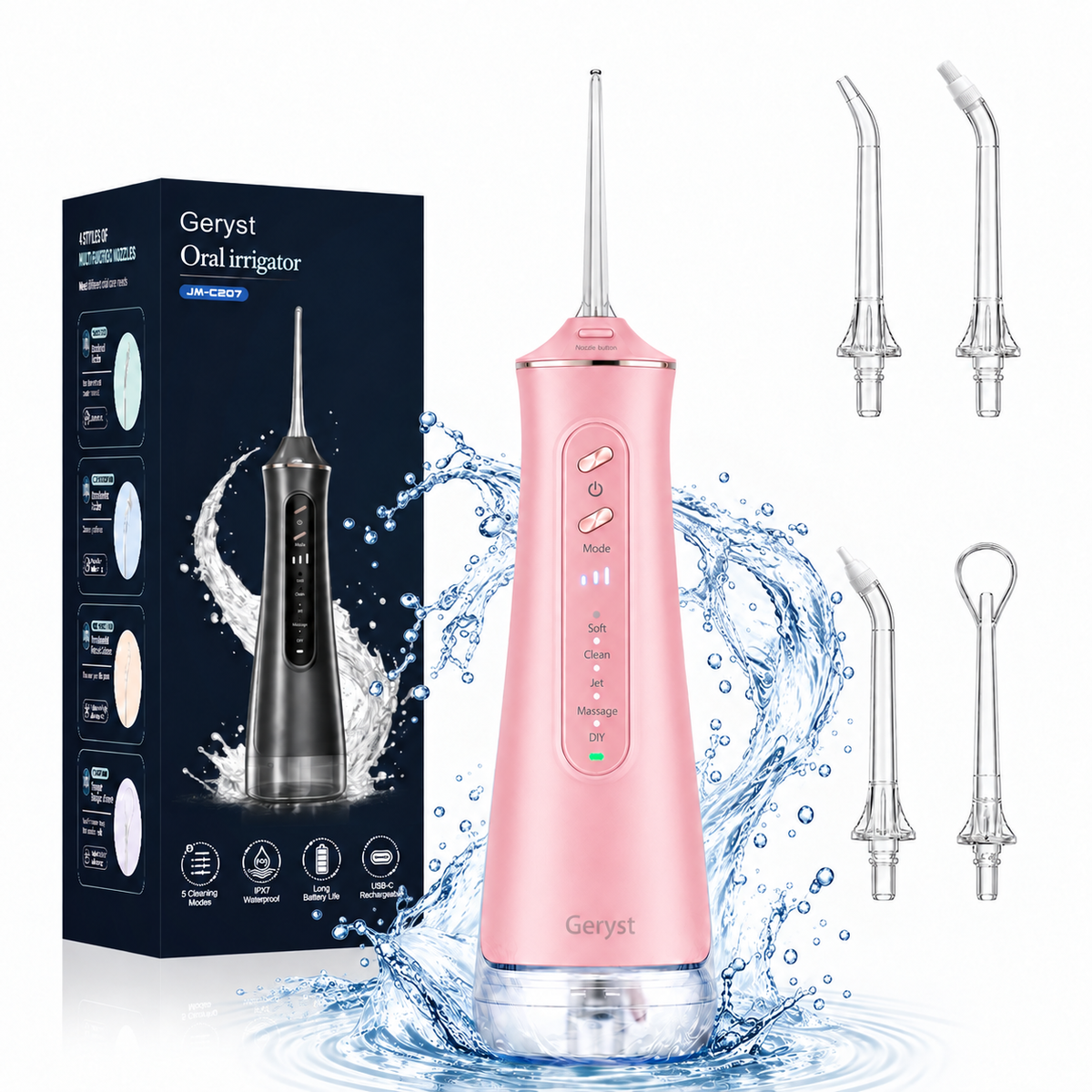 Water Flosser Portable Oral Irrigator, 5 Modes DIY Adjustable Pressure, Detachable Transparent Water Tank, IPX7 Waterproof USB Rechargeable Dental Teeth Cleaner for Braces Sensitive Gums Home Travel