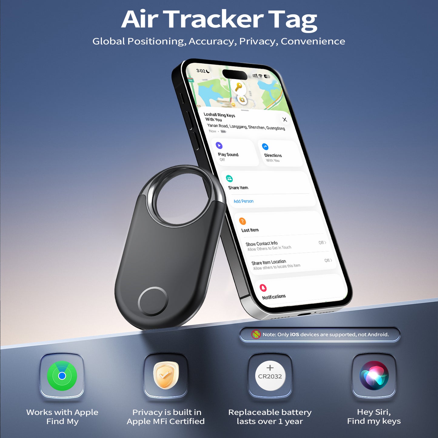 Aptkdoe Air Tracker tag (iOS Only)-1 Pcs, Smart Item Finder Work with Apple Find My for Luggage, Keys, Bags, Wallet, Bluetooth Tracker Tag/Key Finder and Item Locator Smart Tag Replaceable Battery