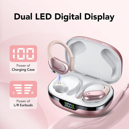TONECOOL Wireless Earbuds Bluetooth 5.3 Headphones 60hrs Playtime with Digital Display Sports Wireless Headphones with Earhook Deep Bass IPX7 Waterproof Over-Ear Earbuds for Android iOS Workout