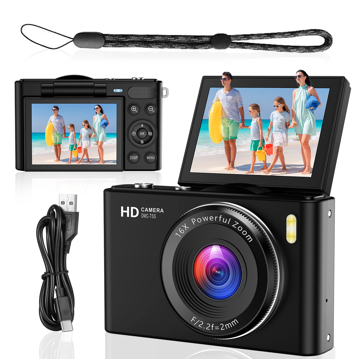 Geryst 4K 64MP Shoot Digital Camera for Kids, Teens, Beginners, Autofocus Point-and-Shoot Camera with 2.4" 180° Flip Screen, 16X Digital Zoom, Anti-Shake, Usb-c Selfie Vlogging Camera for Travel, Gifts