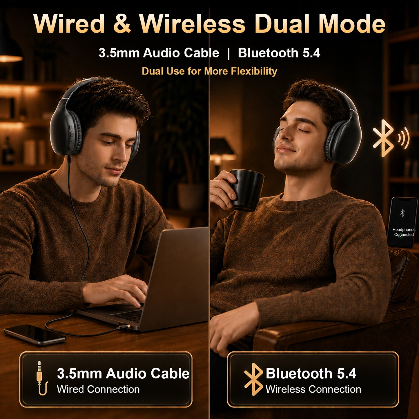Bluetooth Headphones, Headphones Wireless Over Ear with Microphone, 40mm Stereo Sound, 40H Playtime, Foldable Headset with Type-C Charging and 3.5mm AUX for Work, Travel and Home