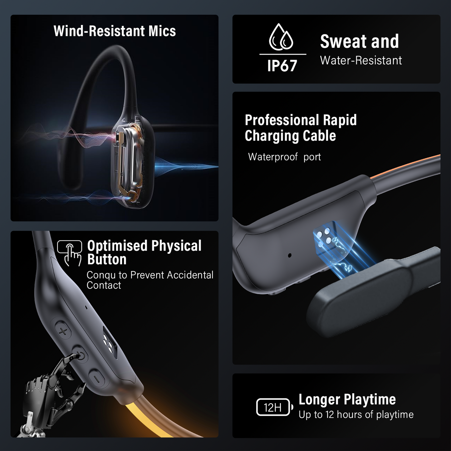 Geryst Bone Conduction Headphones Bluetooth 6.0 Open Ear Headphones with Dual Driver Sound, LED Safety Light, Game Mode & Dual Device Connection, IP67 Sport Headphone for Night Running, Cycling, Workout