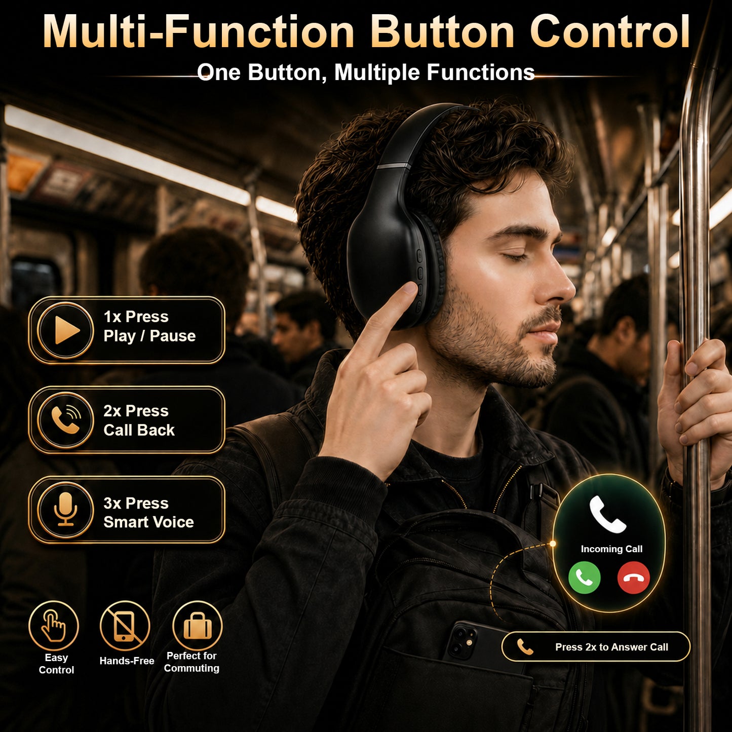 Bluetooth Headphones, Headphones Wireless Over Ear with Microphone, 40mm Stereo Sound, 40H Playtime, Foldable Headset with Type-C Charging and 3.5mm AUX for Work, Travel and Home