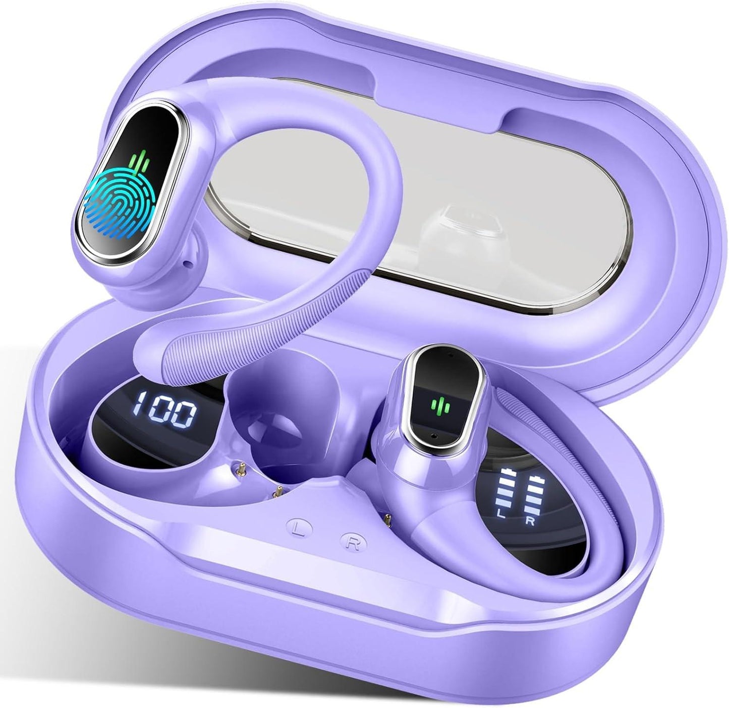 Fempoin Wireless Earbuds, 2026 Bluetooth 5.4 Headphones Sport, 50Hrs HiFi Stereo Deep Bass Over-Ear buds with ENC Noise Cancelling Mic, IP7 Waterproof & LED Display Earphones with Earhooks for Workout/Running