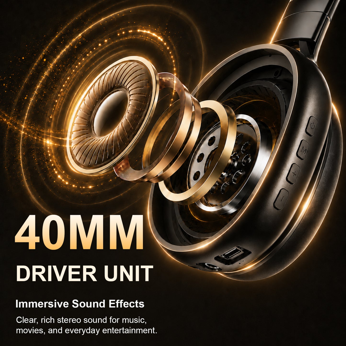 Bluetooth Headphones, Headphones Wireless Over Ear with Microphone, 40mm Stereo Sound, 40H Playtime, Foldable Headset with Type-C Charging and 3.5mm AUX for Work, Travel and Home